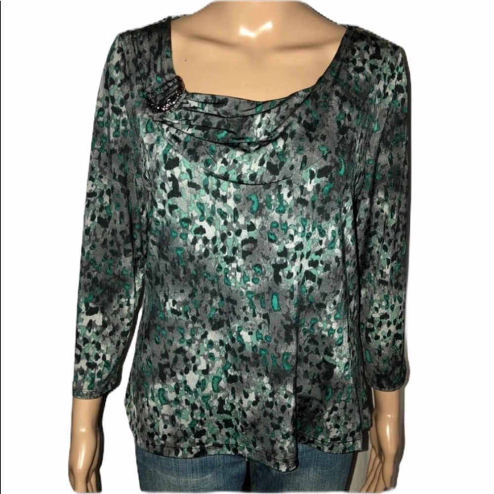 Dana Buchman Green Leopard Print Blouse - image 1